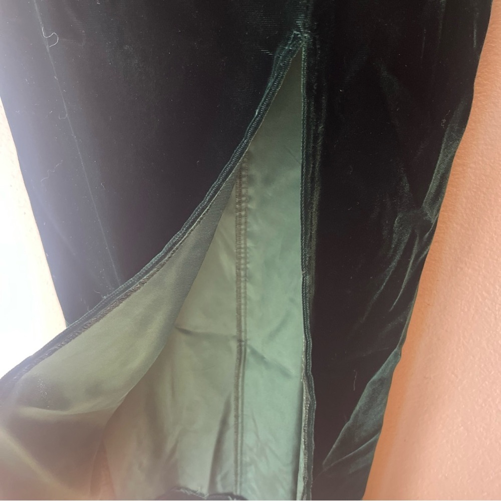 Vintage Roberta Dark Green Velvet Dress Spaghetti Strap Front Slit Size 3/4 - Picture 4 of 10